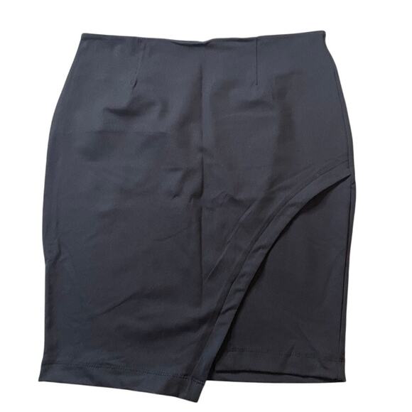 DAVID LERNER Asymmetrical Black Mini Pencil Skirt Zip Back Small Nylon Spandex - Picture 1 of 3
